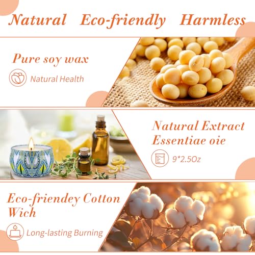 Duftkerzen Geschenkset für Frauen,9x70g Duftkerzen Set, Sojawachs Kerzen in Dose Kleine Geschenkset für Mama, Brenndauer bis zu 135h für Muttertag, Weihnachten, Geburtstag, Bad, Yoga, Entspannung