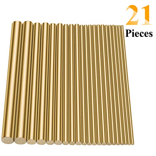 Sutemribor Brass Round Rods Bar Assorted Diameter 2-8mm for DIY Craft (21 PCS)