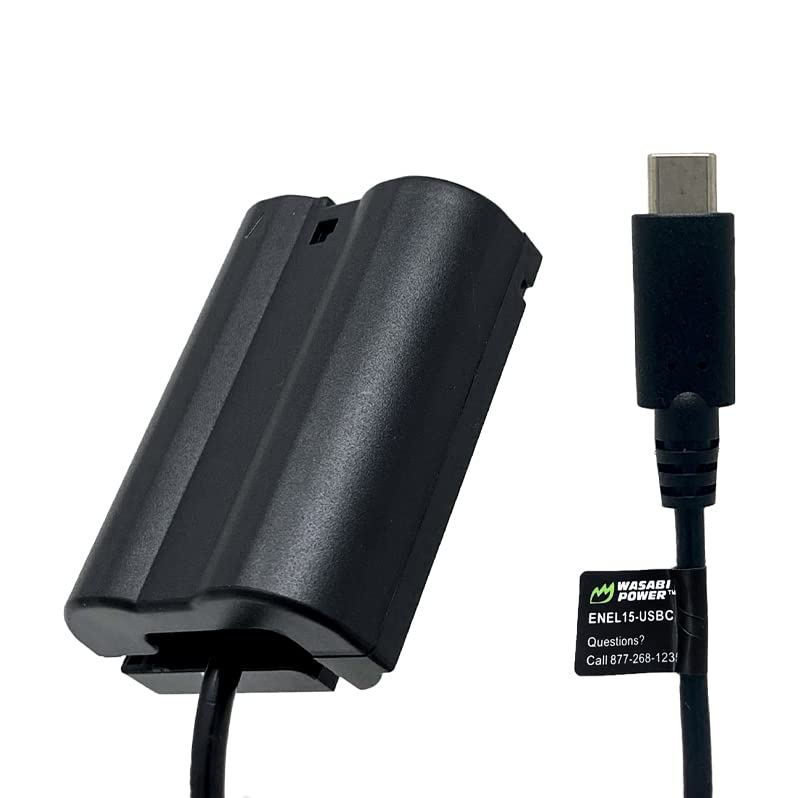 Wasabi Power DCC-ENEL15 Dummy Battery DC Coupler with USB-C Input for Nikon EN-EL15, EP-5B and Nikon 1 V1 D500 D600 D610 D750 D780 D800 D800E D810