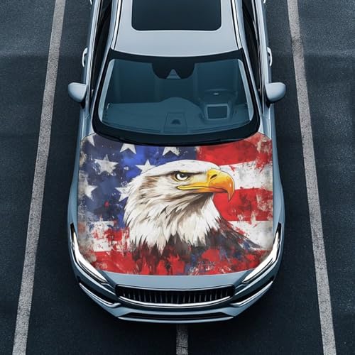Image of Flag Eagle American Hood Flag Cover Stretch Polyester Fabric Cover Car Hood Cover Protector Easy Installation Removable Automotive Accessories Suitable for Cars