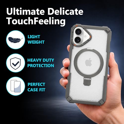 Image of AIBEX Transparent Back Cover Compatible for iPhone 16 Plus| Mag-Saf Magnetic Ring Kickstand | Shockproof Dual Layer Military Grade Drop Protection Armor Case| Wireless Charging Support - Grey