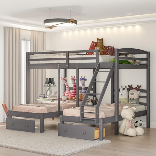 KMBOHE Full Over Twin & Twin Bunk Bed with Drawers