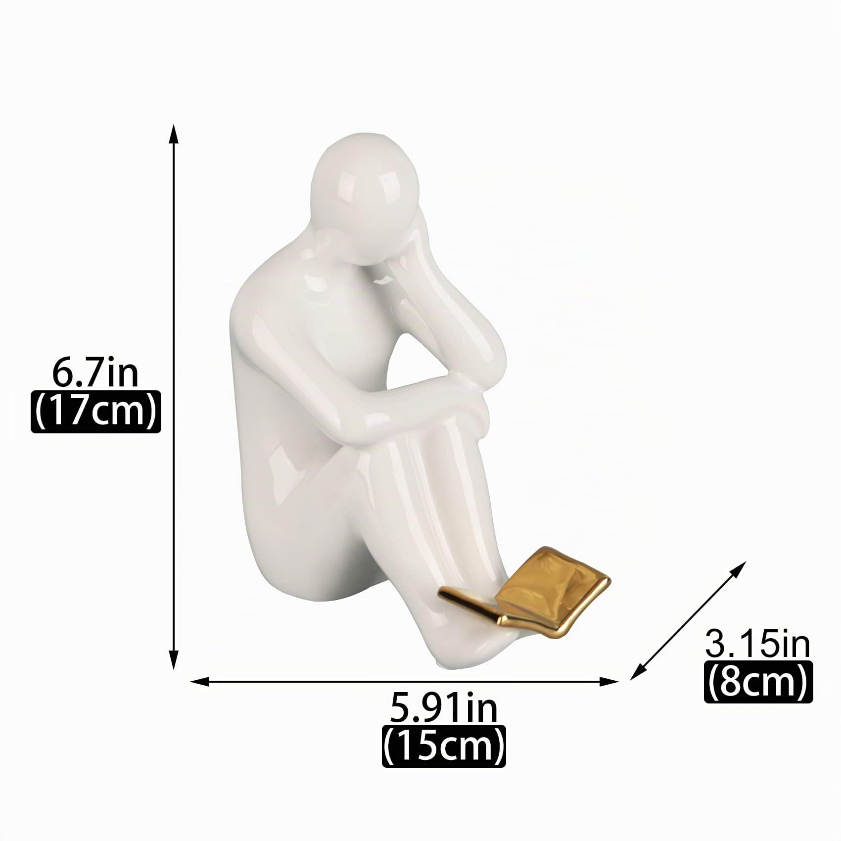 XINGYAN Eleganti fermalibri in ceramica - Statue di lettura in bianco e nero con accenti dorati - Decorazione sofisticata per scaffali e casa (Libro dorato)