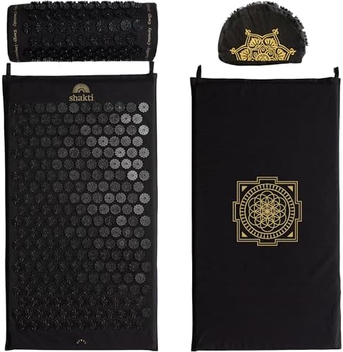 Classic Acupressure Mat & Neck Pillow Set, Level 2 Intensity in Black, Sustainable & Durable, Relieves Stress & Tension, Promotes Relaxation & Focus