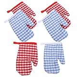FUNOMOCYA 6 Guantes de Horno para Resistentes al Calor, Mini Guantes de Cocina a Cuadros Rojos y Azul Claro, Accesorios Seguros para Hornear, Cocinar y Jugar en Casa