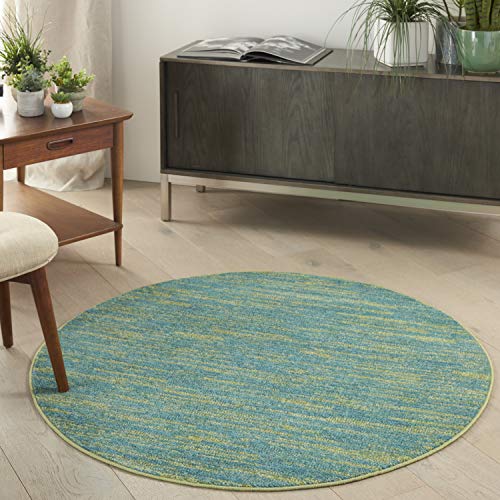 Nourison Home Nourison Essentials Blue Green 4' x Round Area Rug - Easy Clean, Non Shedding, Bed Room, Living Room, Dining Room, Kitchen (4' x Round)