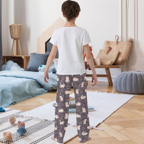 Boy's Pants Orange Cat Cute Hand Drawn Jogger Pants Elastic Waist Long Bottoms Trousers with Pockets 6-14 Years3