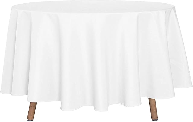 Kapwall 90 Inch White Round Tablecloth Polyester Fabric Table Cloth Cover for Wedding/Banquet/Restaurant/Party