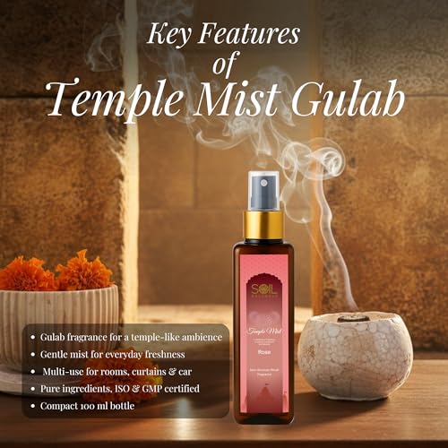 Image of Temple Mist Gulab Air Freshener Spray for Mandir, Pooja Room, Meditation & Home | Natural Rose Room Fragrance Spray | Long Lasting Spiritual Aroma | Odour Eliminator - 100ml