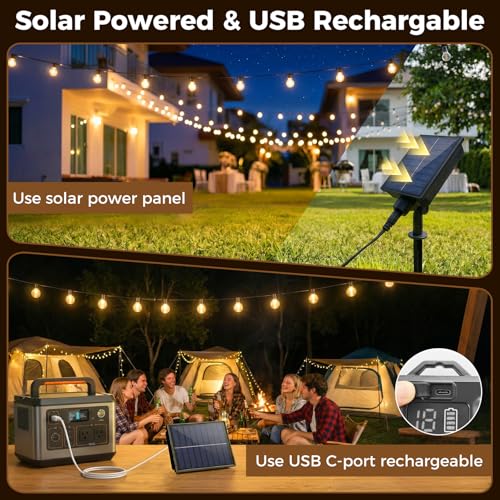 kolpop Lichterkette Außen Solar mit Fernbedienung, 5M 8 Modi G40 Dimmbar Glühbirnen Solar Lichterkette Aussen Wetterfest, Wasserdicht Solarlichterkette für Balkon Garten Terrasse Vorzelt Outdoor