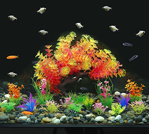 Image of MyLifeUNIT Fish Tank Decorations, 15 Pack Artificial Aquarium Plants Tree Set for Fish Tank Decor (Pink Set)