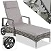 Produktbild tectake® Aluminium Rattan Sonnenliege mit Armlehne und Rollen, Outdoor Polyrattan Gartenliege mit 6-Fach höhenverstellbarer Rückenlehne (bis 150 kg), Balkon Möbel oder Garten Möbel - grau