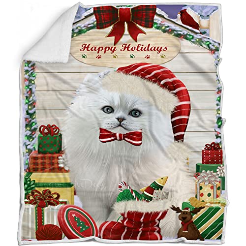 Doggie of the Day Persian Cat Blanket - Christmas House with Presents - Super Soft & Warm Pet Theme for Sofa or Bed, Warm Fleece, Sherpa or Woven Material, BLNKT66911 (60x80 Fleece)