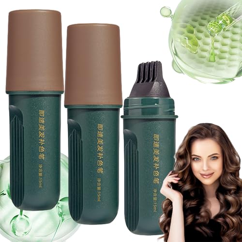 Barra De Retoque De Raíces Quick Cover, Peine Para Tinte - Cepillo Y Tinte En Uno Para Cobertura De Canas, Cubre Raíces Y Aclara Las Orillas - Resistente Al Sudor, Acabado Natural (Marrón/2 uds)