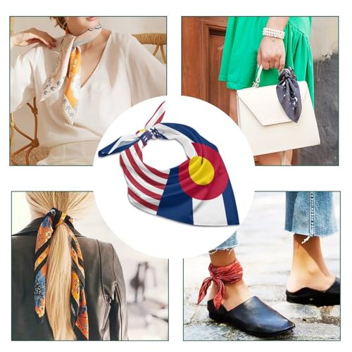 US And Colorado State Flag Bandana Kerchief for Women Colorful Square Scarf Lightweight Handbags Purse Scarves4