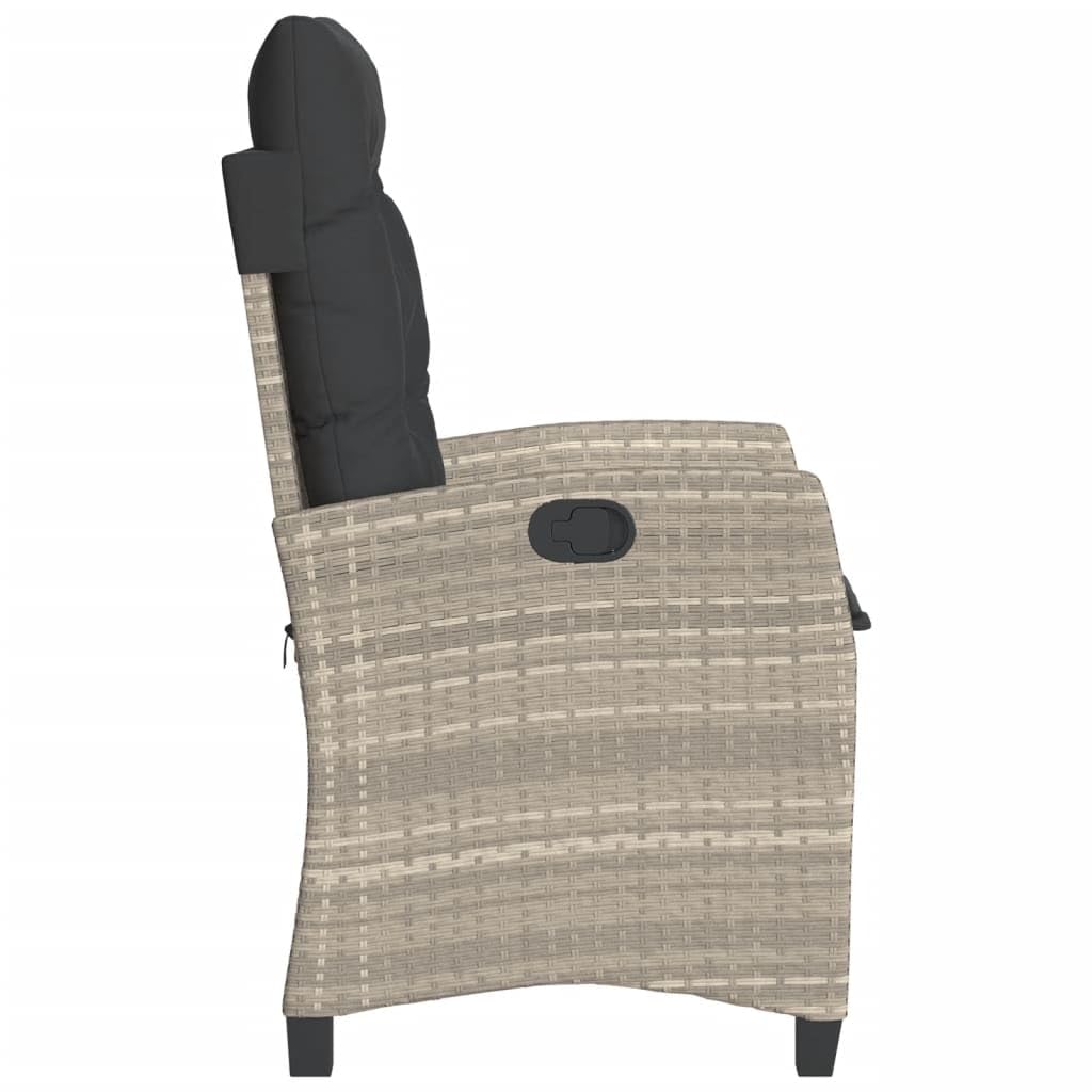 Set da 3 pezzi con cuscini grigio chiaro in polyrattan per giardino, balcone o terrazza con schienale regolabile e cuscini imbottiti spessi con rivestimenti sfoderabili