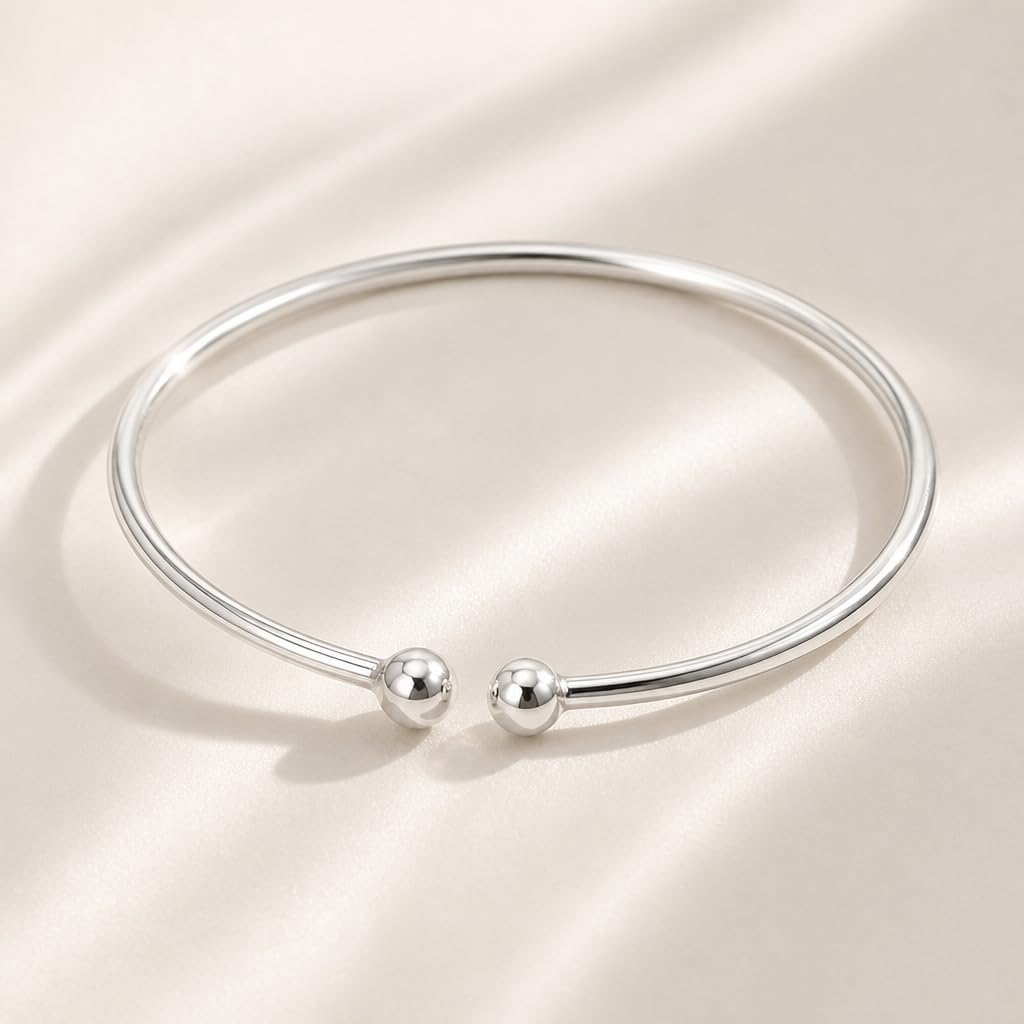 Silver Double Ball Open Cuff Bangle Anklets for Women