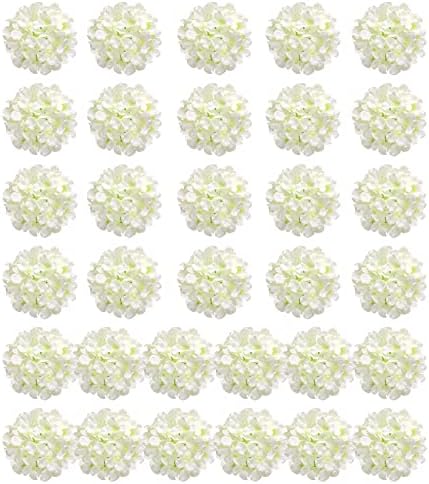 Auihiay 32 Pieces Artificial Hydrangea Flowers Hydrangea Flower Heads with Stems for Wedding Home Garden Centerpiece (Ivory)