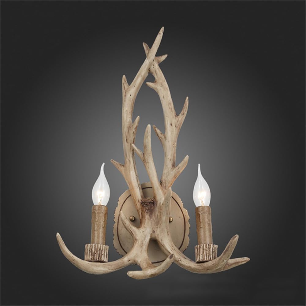 KXEcoLife American Retro Antlers Wall Lamp LED Personality Creative Living Room Restaurant Bedroom Villa Clothing Store Cafe Bar Log Cabin Aisle Light (Style 16)
