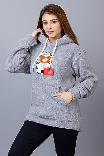 Image of Wear lusso Women Wool Blend Hooded Neck Sweatshirt with Hoodies | Full Sleeves Women's Winter Wear | Warm & Stylish Hoodie