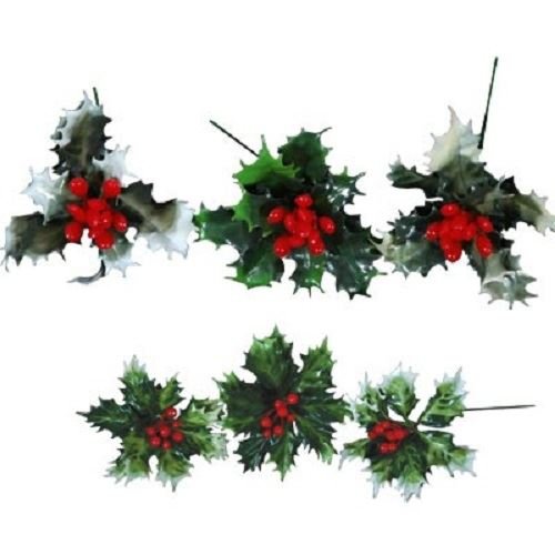 Holly & Berry Christmas Picks x 12. Plastic. Great for Wreaths