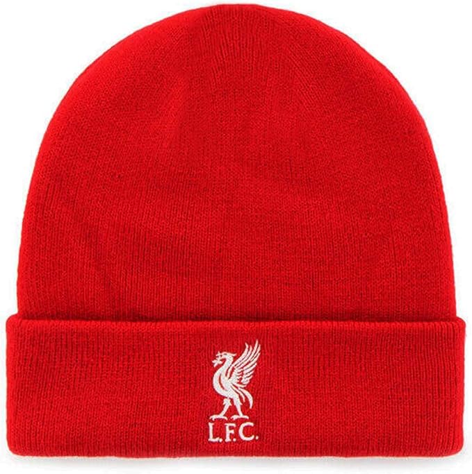 Liverpool FC Red Knitted Beanie Hat, Children's Size with Turn-up Cuff, Embroidered White Club Crest, Official Licensed Product, 18cm Width, Cotton Blend, Perfect for Sports and Casual Wear