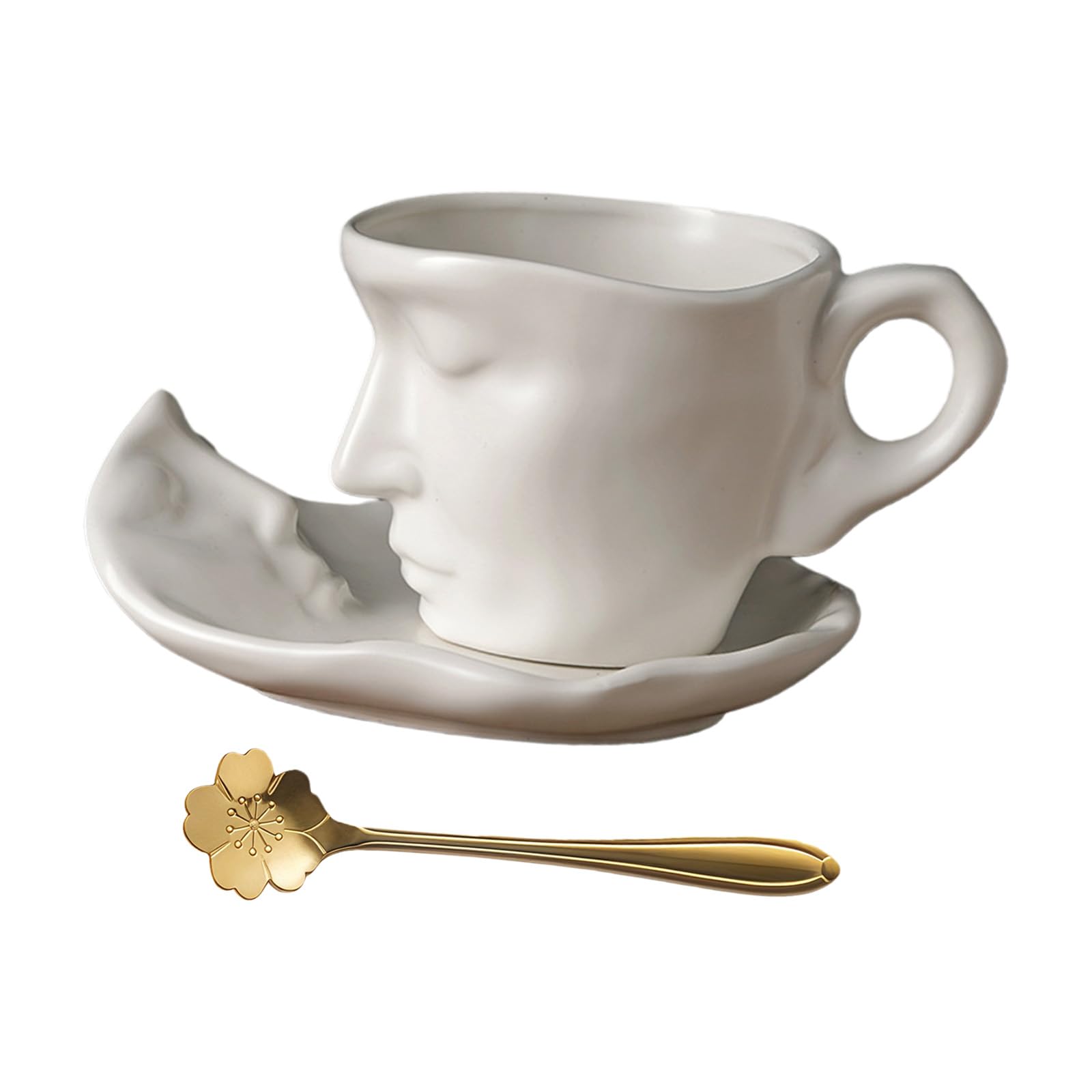 Lerpwige Luxury Artistic Kiss Couple Design Ceramic Coffee Mug Valentine Gift Drink Cup and Saucer Set for Home Use Gift Mug
