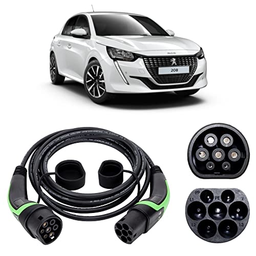 EV Power 20M - Peugeot e-208 Charging Cable - Type 2 to Type 2 Charging Cable – 32amp (7.2kw) for Peugeot e-208 - Type 2 Plug for EV Charging Station – Single Phase