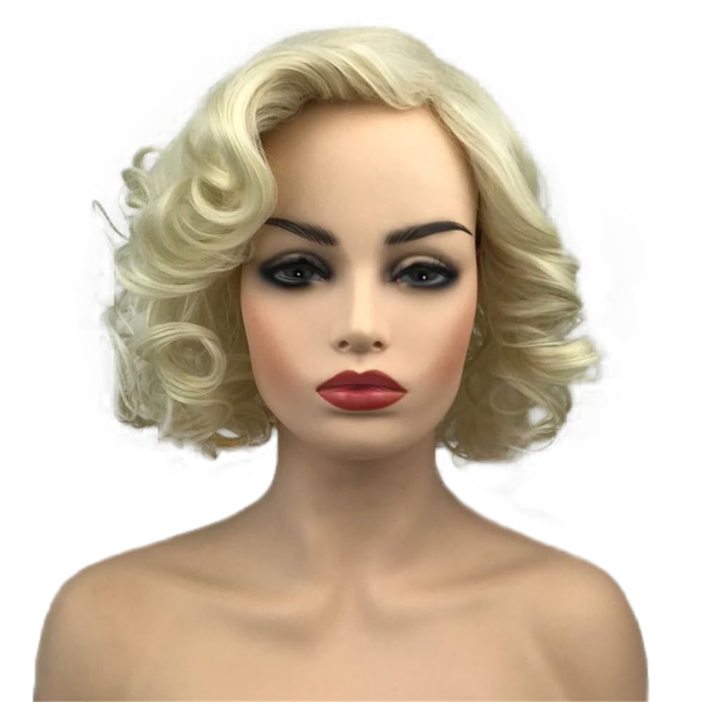 Women Short Curly Wig Synthetic Hair Cosplay Costume Halloween Party Daily Everyday Wear Wig Heat Resistant (613E)