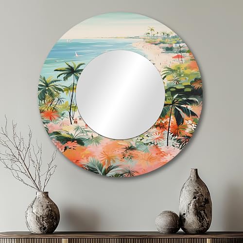 Coastal Wall Mirror, Round Beach Wall Mirror, Pastel Coastal Beach