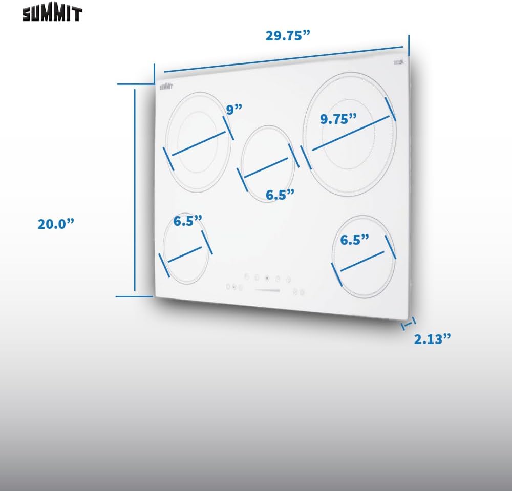 Summit 30" 5 Burner Electric Cooktop. 208-240 Volt Radiant Cooktop, ADA Compliant, White- CR5B30T8W