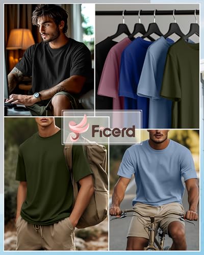 Ficerd 5 Pack Men's Big and Tall Shirts Short Sleeve Cotton Tee Summer Crew Neck Oversize Top Loose Fit Shirt Multipack2