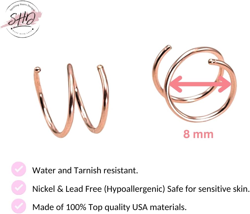 14k Rose Gold Filled Double Twist Hoop Earrings for Single Piercing/Small Spiral Cartilage Hoop Illusion Earrings. 19 gauge. (1 Pair)