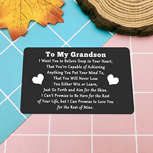 To My Grandson Gifts from Grandparents Grandson Gift Wallet Card Insert from Grandma Grandpa Inspirational Engraved Metal Wallet Card from Grandmother Grandfather Birthday Graduation Christmas - Thumbnail 4