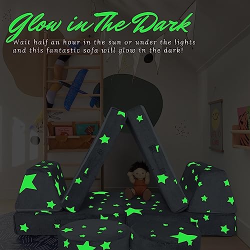 MeMoreCool Kids Couch Glow Sofa Modular Toddler Couch for Playroom, 8-Piece Fold Out Baby Couch Play Set, Children Convertible Sofa Foam Couch