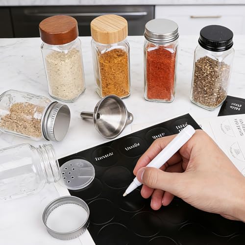 30 Pack 4oz Round Glass Spice Jars with Extra Shaker Lids & Metal Funnel by SZUAH - Used condition - Image 5