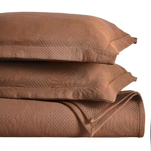 Superior 3 Piece Cotton Bedspread Set, Home Bed Decor, Decorative Bed Spread, 2 Pillow Shams, Medium Weight Blanket, Matelasse Coverlet, Bedding Essentials, Peploi Collection, Full, Burnt Orange