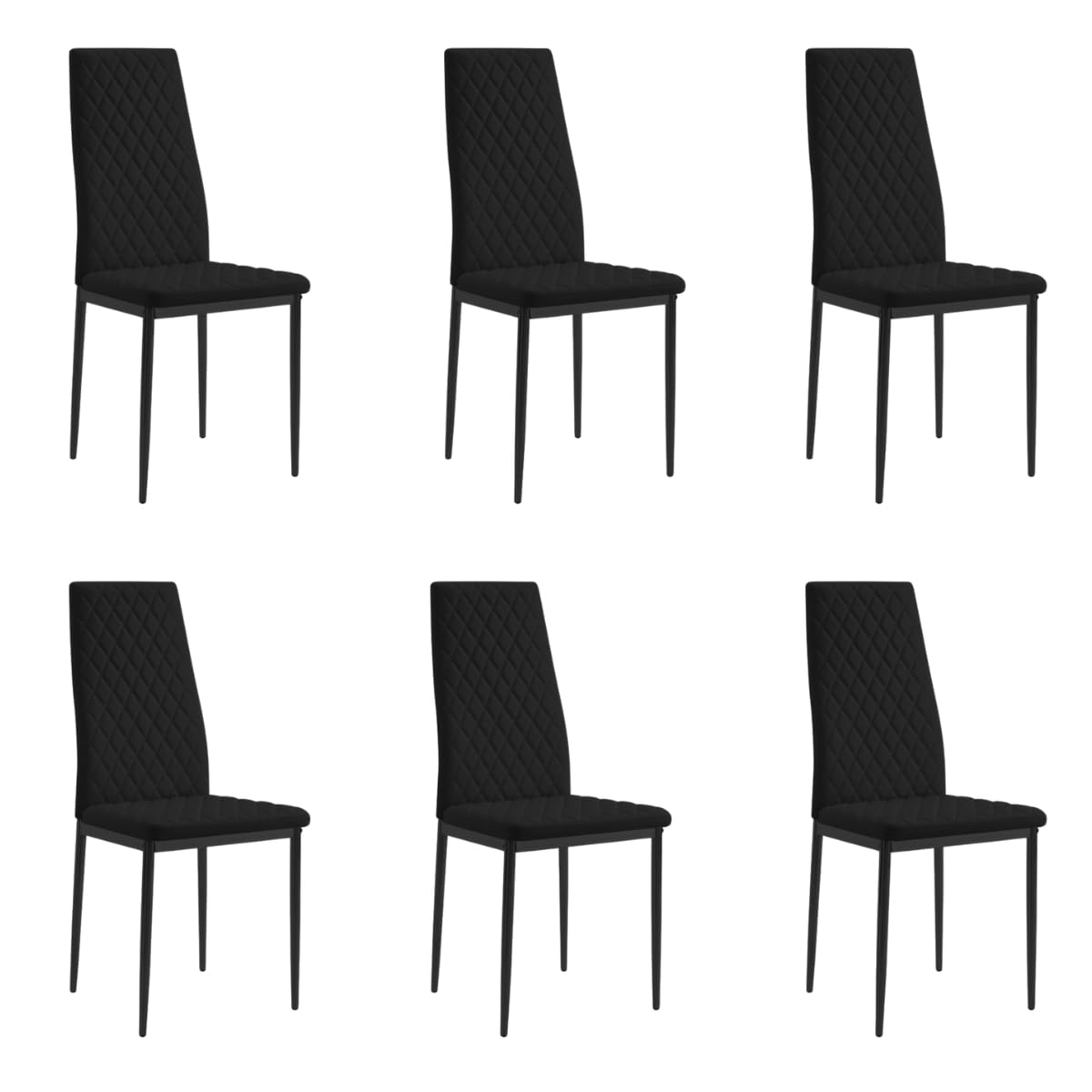 Home Detail Sierra Set of 6 Dining Chairs, Black Faux Leather, Black Legs