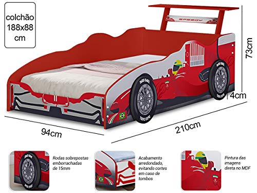 Cama Carro Infantil com Colchão Fórmula 1 Vermelho