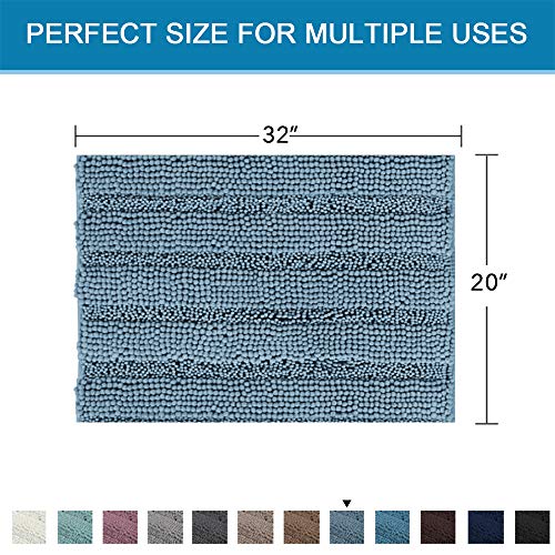 Bath Rugs For Bathroom Non Slip Bath Mats Extra Thick Chenille Striped Rug 20" X 32" Absorbent Non Skid Fluffy Soft Shaggy Washable Dry Fast Plush Mat For Indoor, Bath Room, Tub - Stone Blue #TOP4