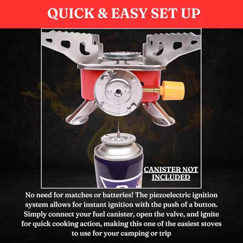 Image of Metal Camping Gas Stove | Portable Gas Stove For Camping Cooking Set | Ultra light |Small For Traveling | Camping Accessories For Outdoor | Red & Silver (1 Gas stove)