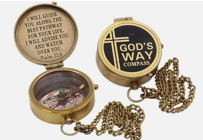 Brújula grabada de latón "God’s Way" con caja de madera – Regalo cristiano inspirador único miniatura 4