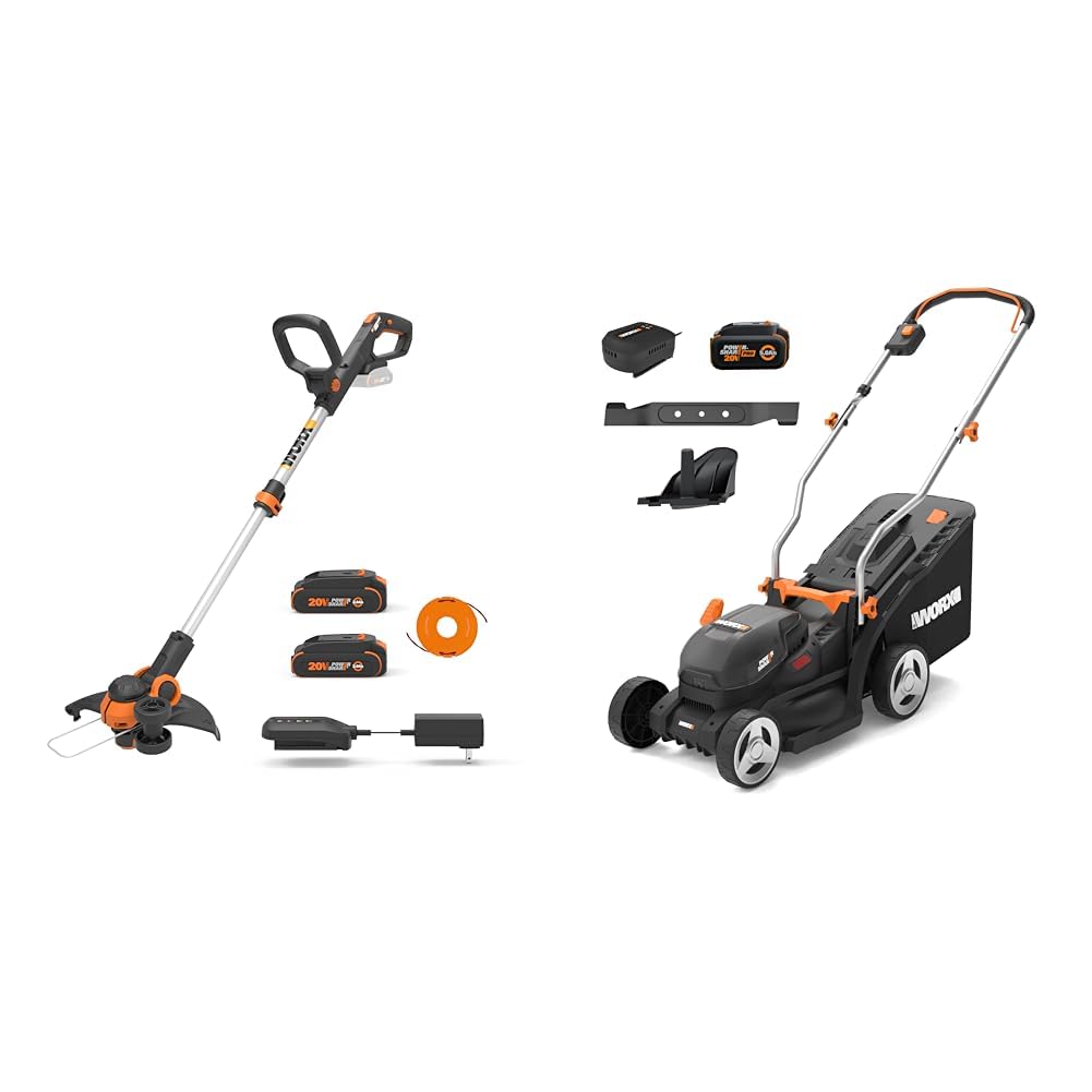 Cordless String Trimmer & Lawn Mower Combo, 12" 20V Weed Eater with Command Feed, 14" 20V Electric Mower with 6-Position Height Adjustments for Small Yard, 3 Batteries & Charger Included