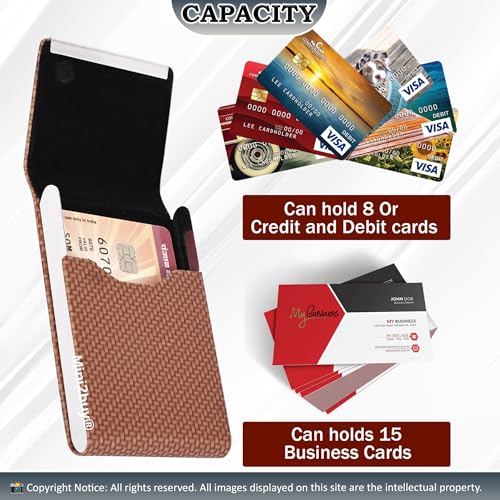 Image of Mini2buy Customized Unisex Vertical Card Holder Name Engraved for Credit|Debit|ATM|Business Visiting RFID Blocking Stainless Steel (1 x 10 x 6 cm) Personal Corporate Gift (S-Brown)