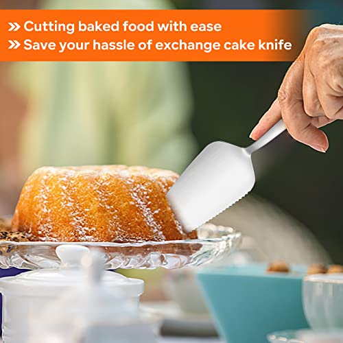 Matte Silver Pie Server Set Of 3, E-Far 8.9 Inch Stainless Steel Cake Server Cutter For Pastry Cheese Pizza, Serrated Edge With Square Handle, Dishwasher Safe #TOP2