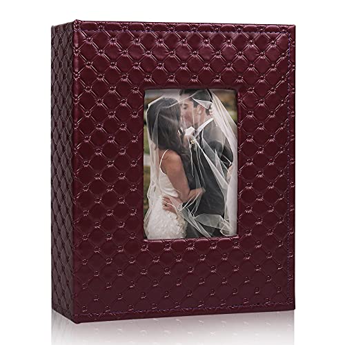 RECUTMS Photo Album 4x6 200 Pockets Leather Cover Picture Book Wine Red
