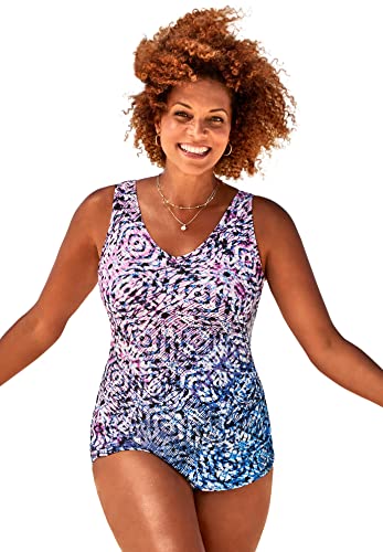 Swimsuits For All Women's Sarong Front One Piece Swimsuit - 16, Blue Faded (Plus