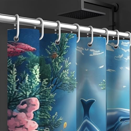 Rideau de douche dauphins imperméable lavable avec 12 crochets - 6
