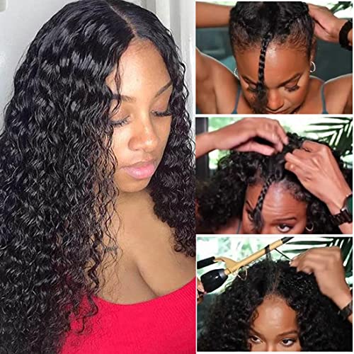 V Part Wig Human Hair 26 Inch Curly Hair Thin Part Wig Deep Curly Hair Thin Leave Out No Glue No Sew In Natural Color
