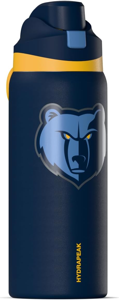 Hydrapeak x NBA Officially Licensed Memphis Grizzlies Oasis 32 oz Water Bottle with Chug Lid Push Button, Stainless Steel Water Bottle No Straw, 32 oz Insulated Water Bottle